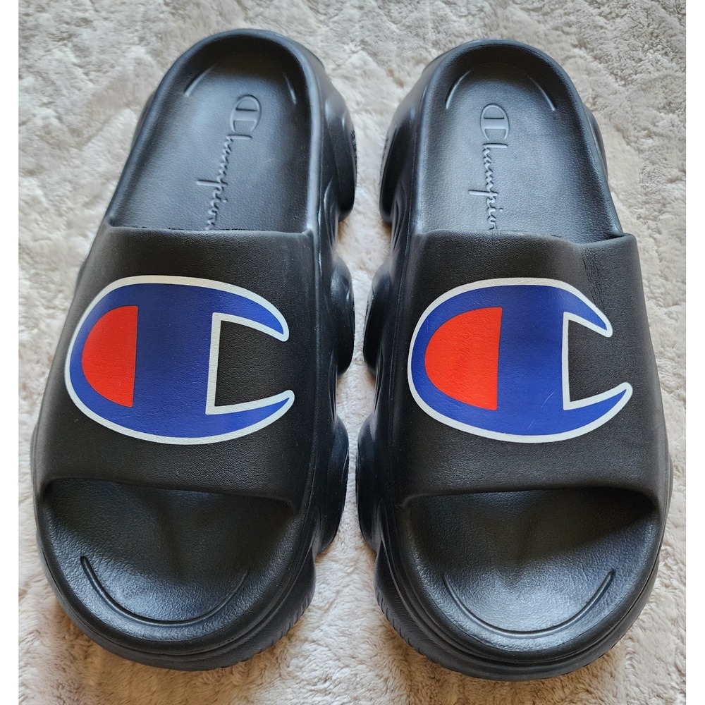 Champion Meloso Squish Mens Black Platform Slides Sandals Chunky Size 11